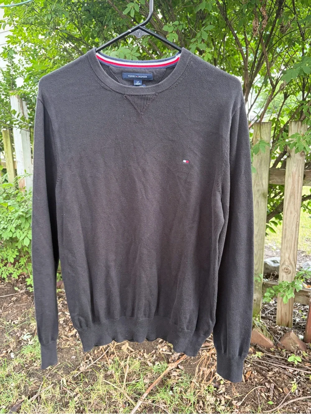 Tommy Hilfiger Men’s Black Crewneck Sweater with Flag Accent
